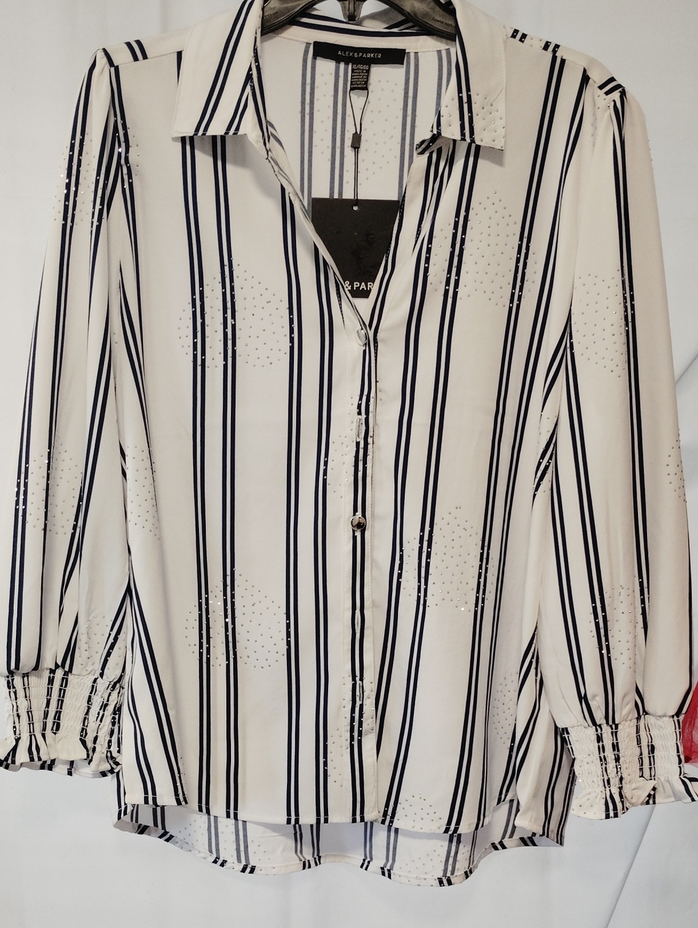 Alex & Parker Cream Navy Stripe Button-Down Blouse